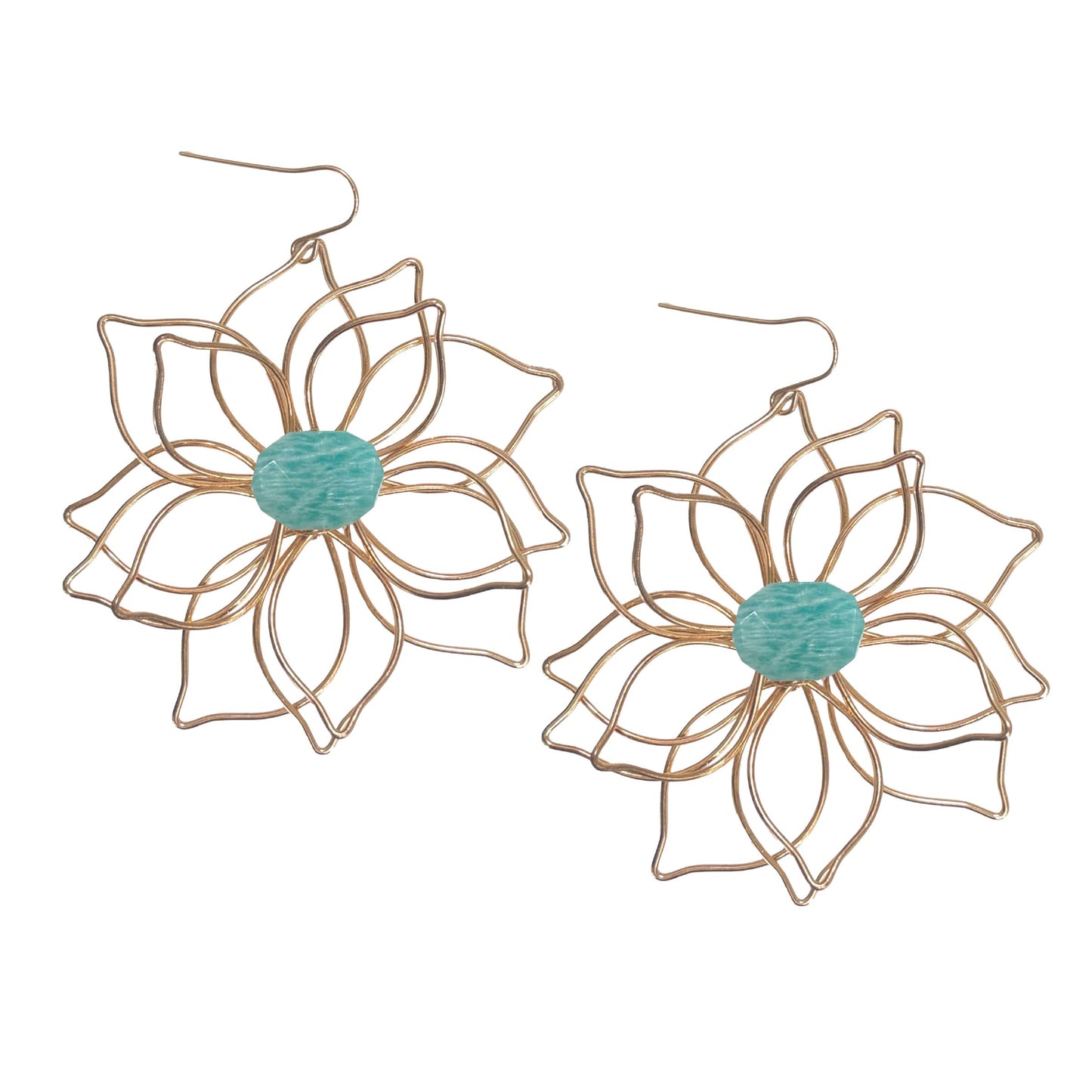 Amazonite Large Flower Earrings Robyn Canady Gold 