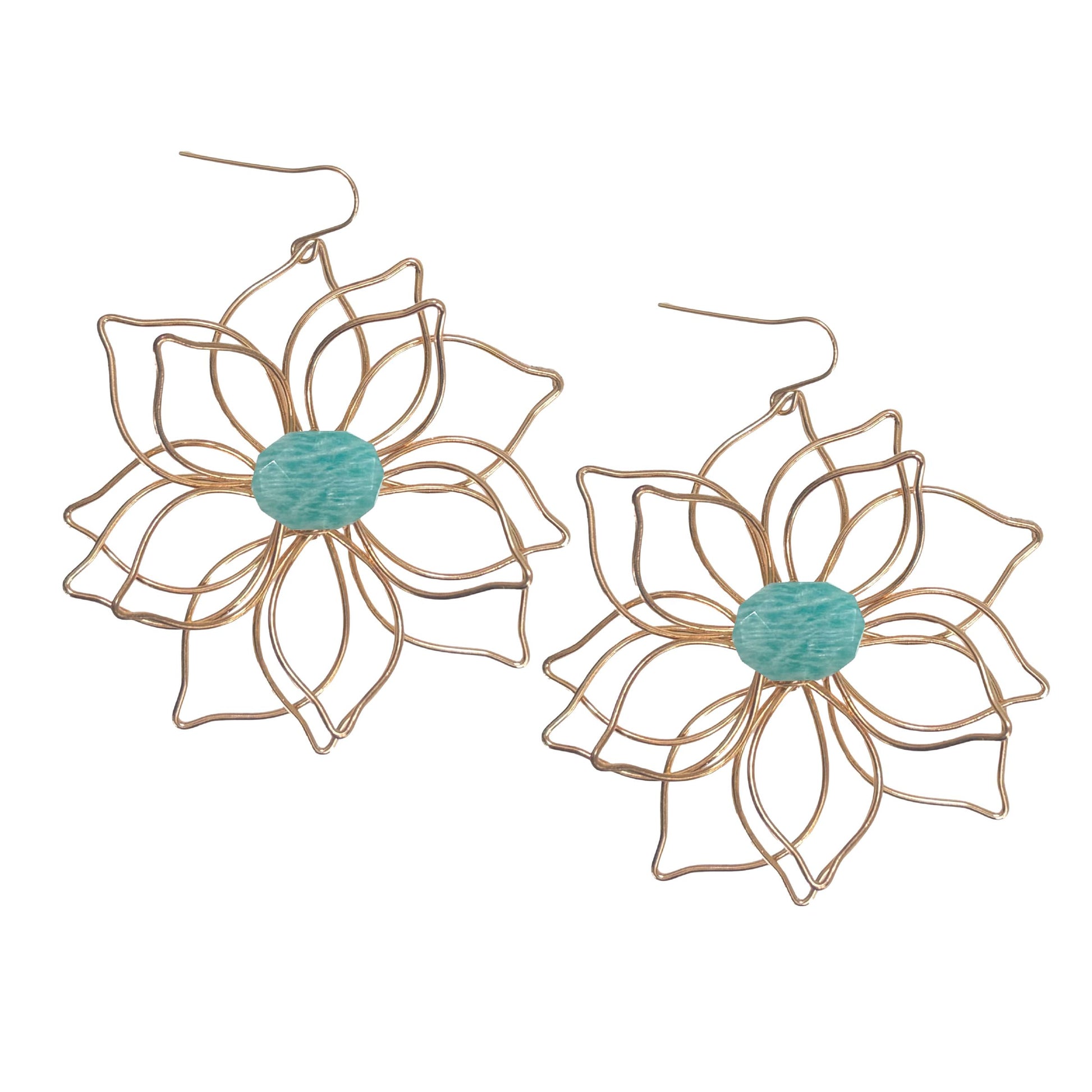 Amazonite Large Flower Earrings Robyn Canady Gold 