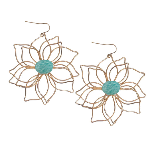 Amazonite Large Flower Earrings Robyn Canady Gold 