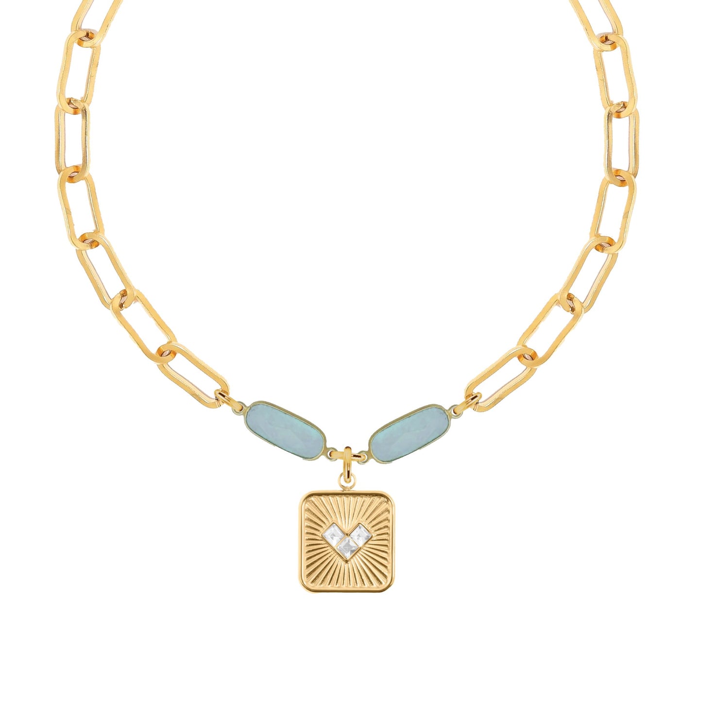 Aqua Chalcedony Heart Paperclip Chain Necklace Robyn Canady 