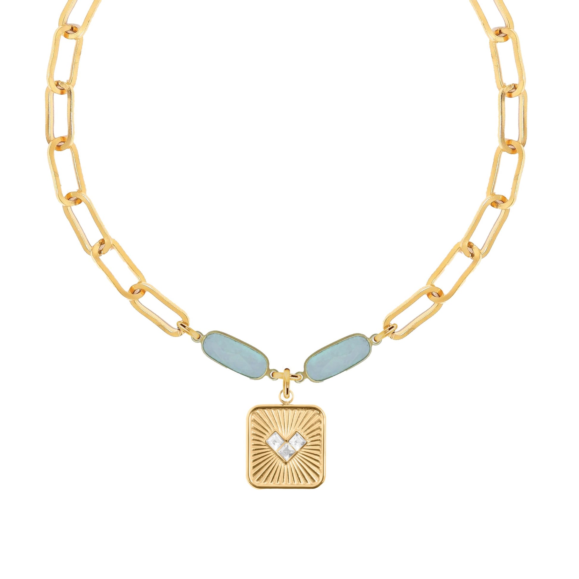 Aqua Chalcedony Heart Paperclip Chain Necklace Robyn Canady 