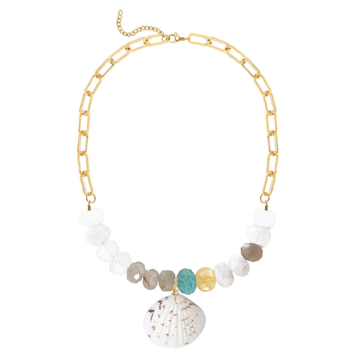 Amazonite Statement Necklace with Large Shell Pendant Robyn Canady Gold 