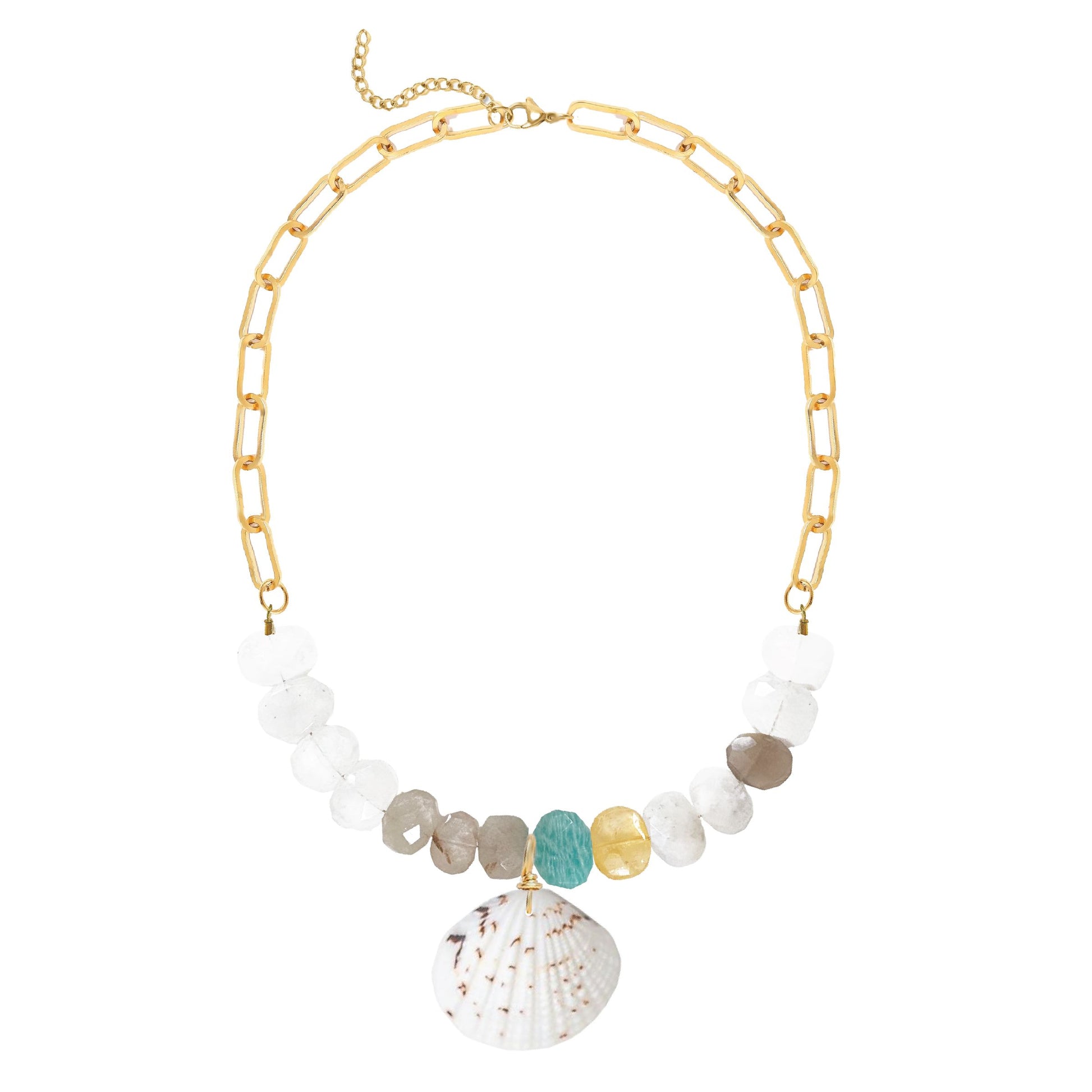 Amazonite Statement Necklace with Large Shell Pendant Robyn Canady Gold 