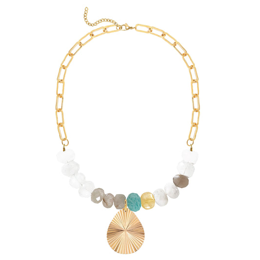 Amazonite Statement Necklace with Sunburst Pendant Robyn Canady Gold 