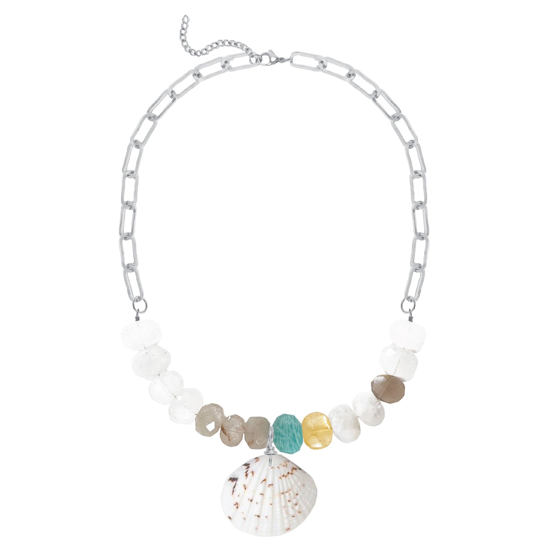 Amazonite Statement Necklace with Large Shell Pendant Robyn Canady Silver 