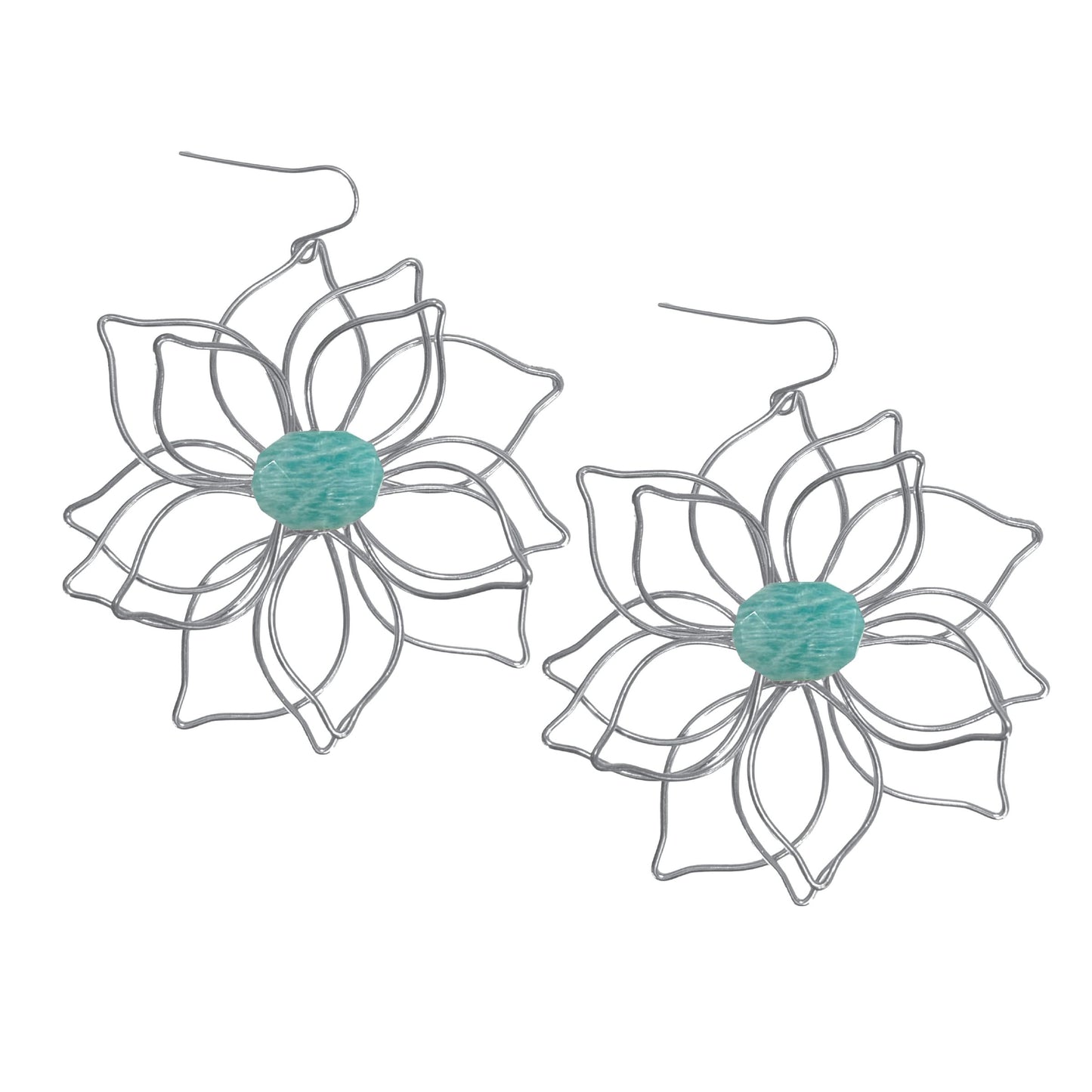 Amazonite Large Flower Earrings Robyn Canady Silver 