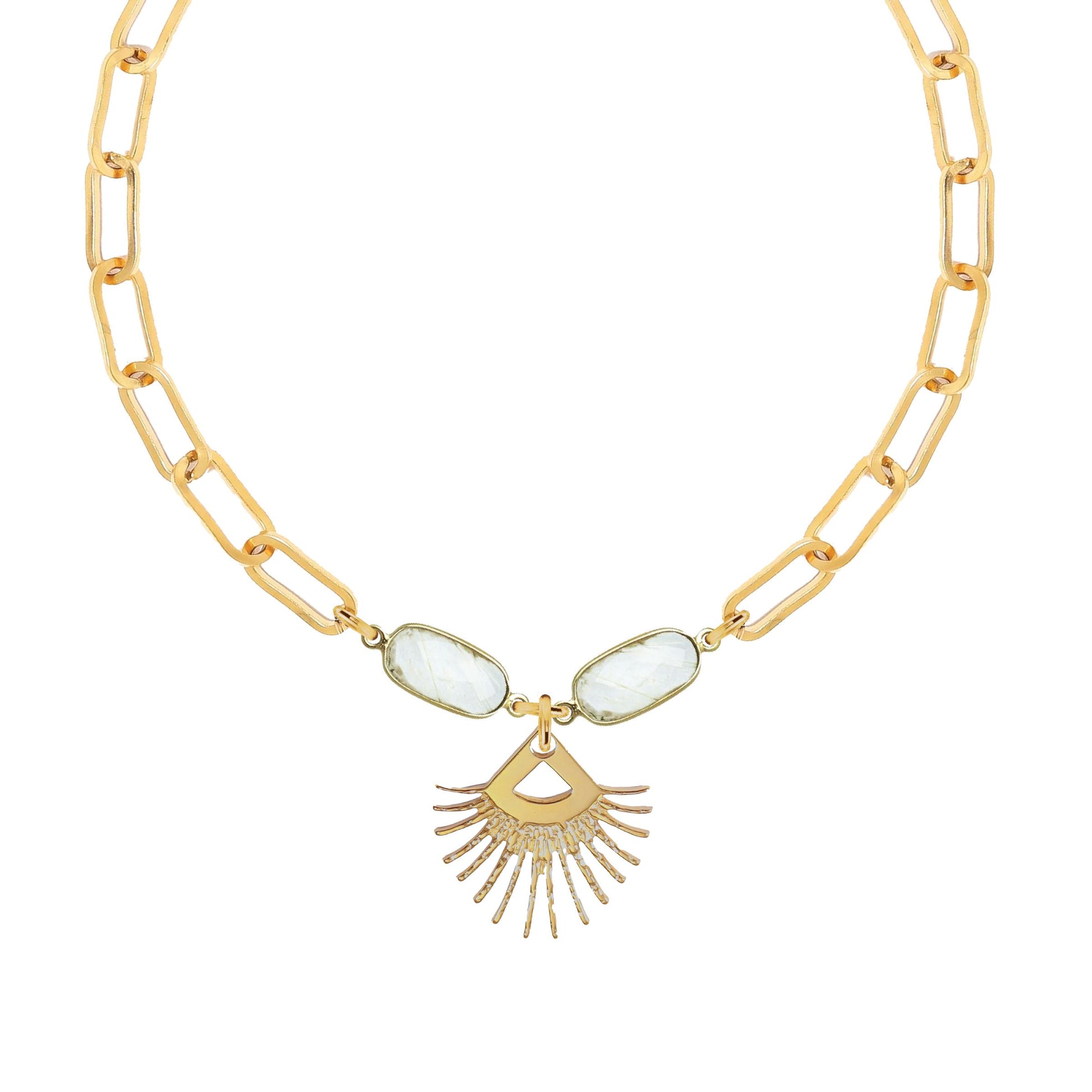 Moonstone Sunburst Fringe Paperclip Chain Necklace Robyn Canady 