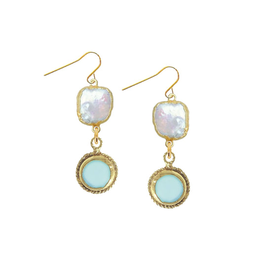 Aqua Chalcedony & Pearl Drop Earrings Robyn Canady 