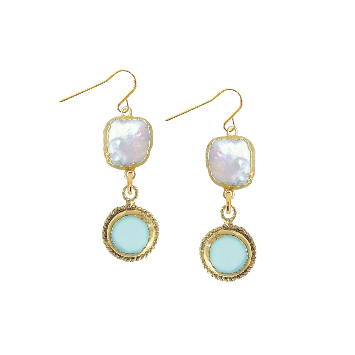Aqua Chalcedony & Pearl Drop Earrings Robyn Canady 
