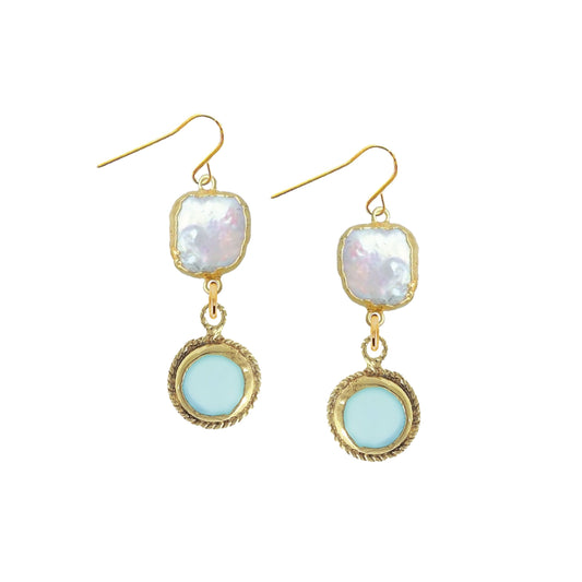Aqua Chalcedony & Pearl Drop Earrings Robyn Canady 