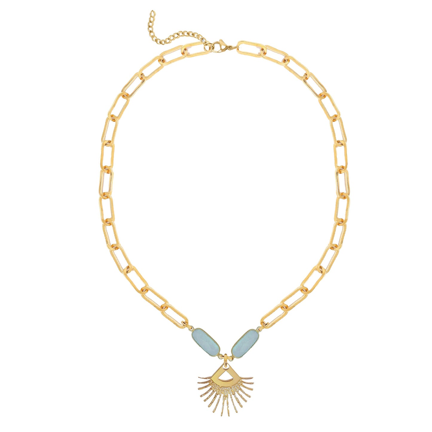 Aqua Chalcedony Sunburst Fringe Paperclip Chain Necklace Robyn Canady 
