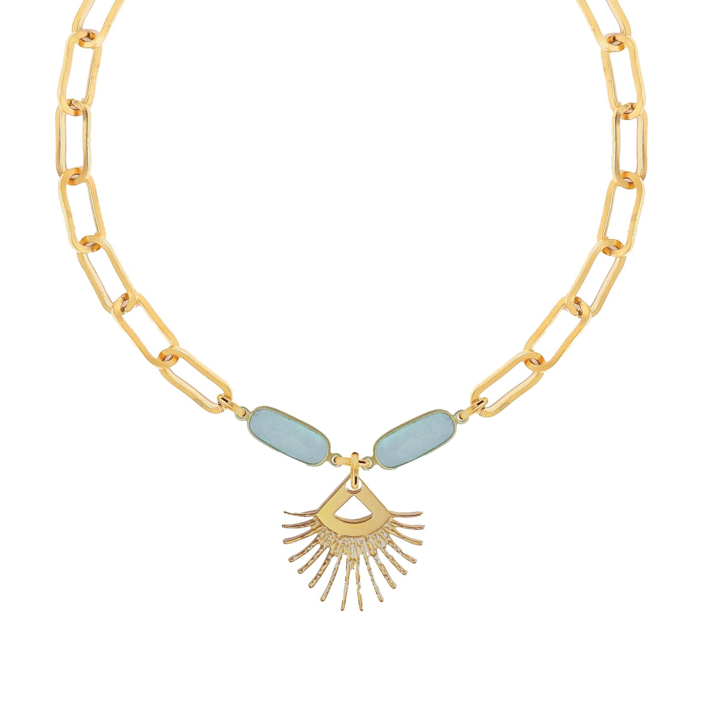 Aqua Chalcedony Sunburst Fringe Paperclip Chain Necklace Robyn Canady 