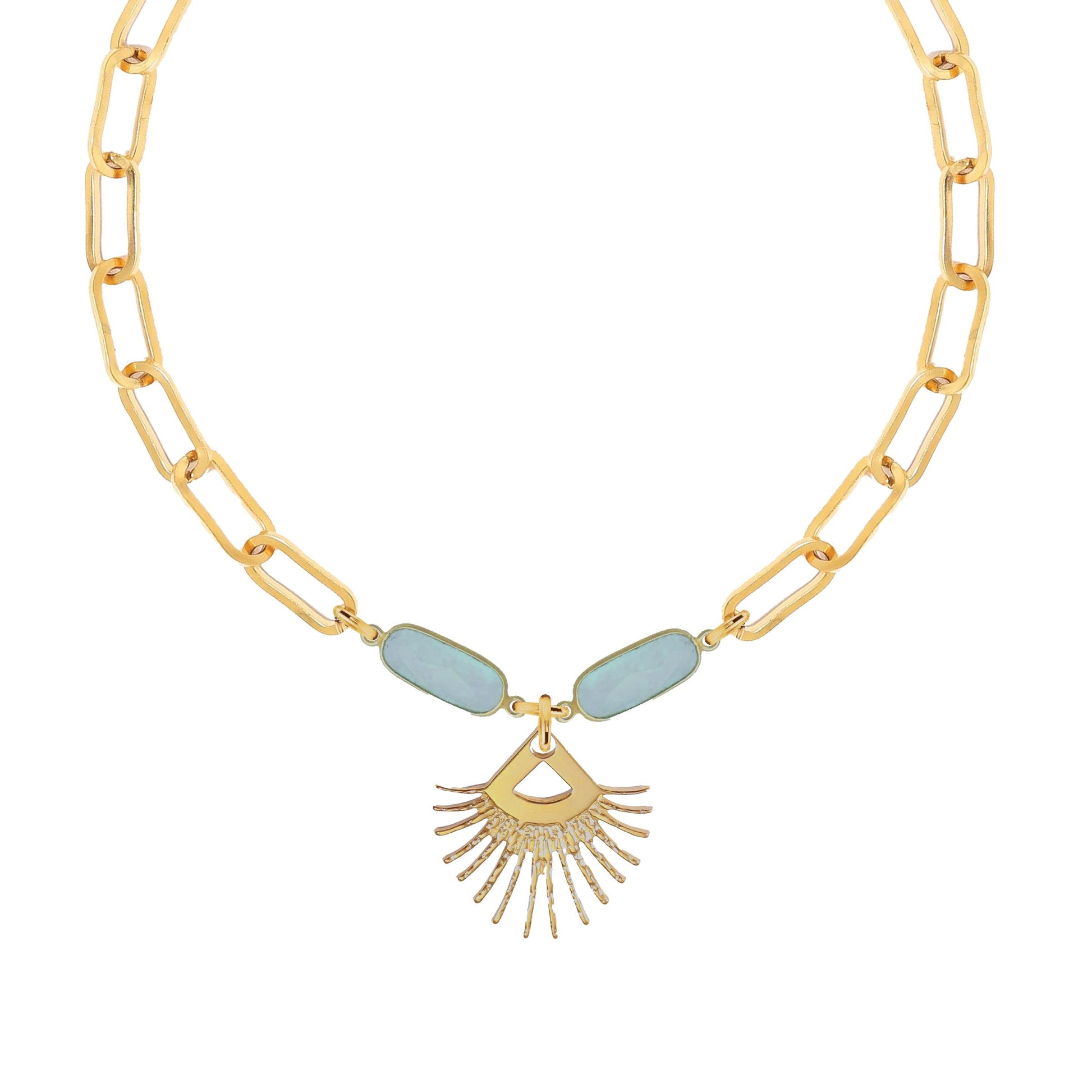 Aqua Chalcedony Sunburst Fringe Paperclip Chain Necklace Robyn Canady 