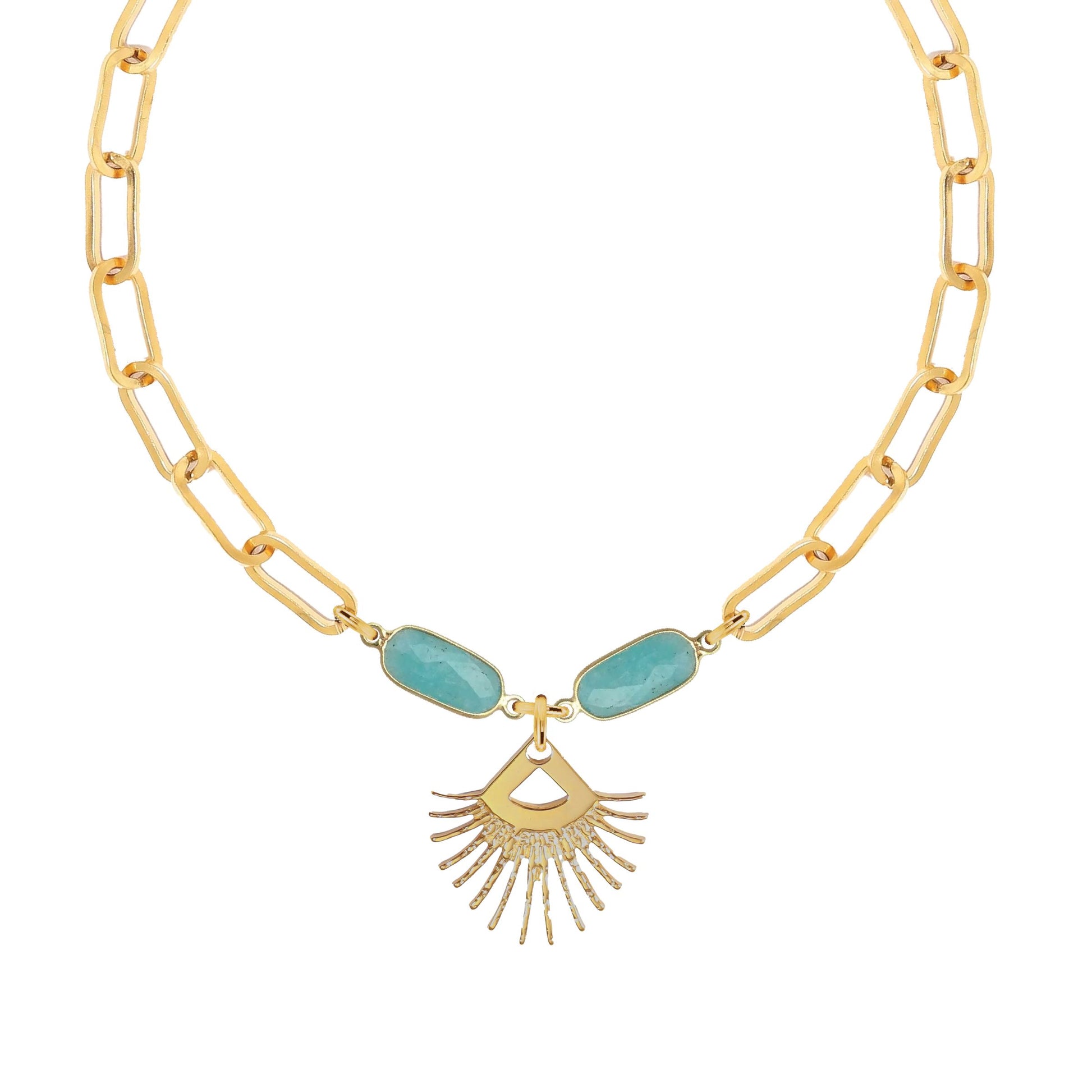 Amazonite Sunburst Fringe Paperclip Chain Necklace Robyn Canady 