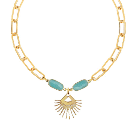 Amazonite Sunburst Fringe Paperclip Chain Necklace Robyn Canady 