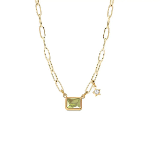 7 Fall Colors - Emerald Cut Paperclip Chain Necklace Necklace Robyn Canady Peridot 