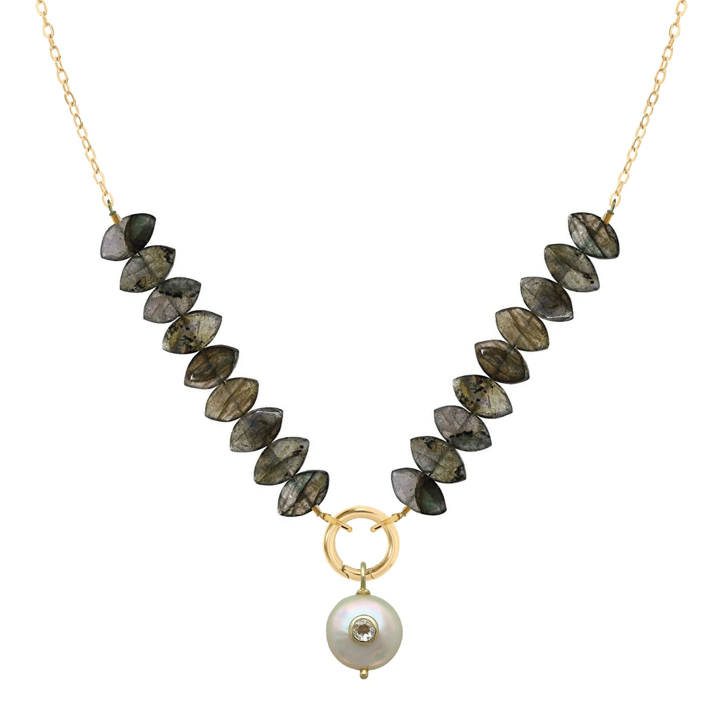 Vera Gemstone, Freshwater Pearl, White Topaz Necklace - 7 color options Necklace Robyn Canady Labradorite 