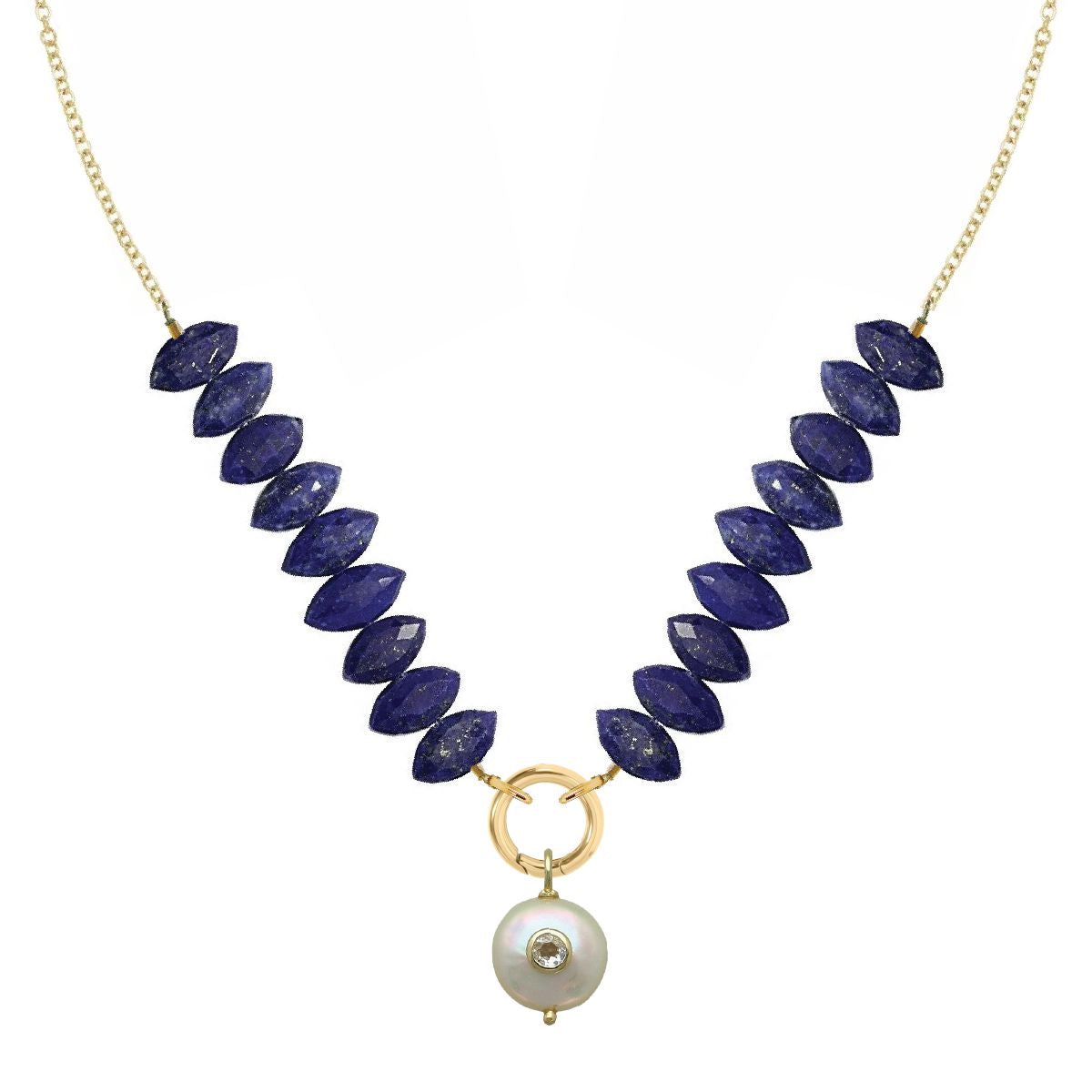 Gemstone, Freshwater Pearl, White Topaz Necklace - 7 color options Necklace Robyn Canady Lapis 