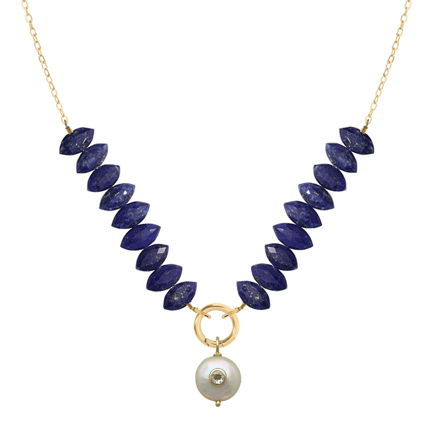 Vera Gemstone, Freshwater Pearl, White Topaz Necklace - 7 color options Necklace Robyn Canady Lapis 