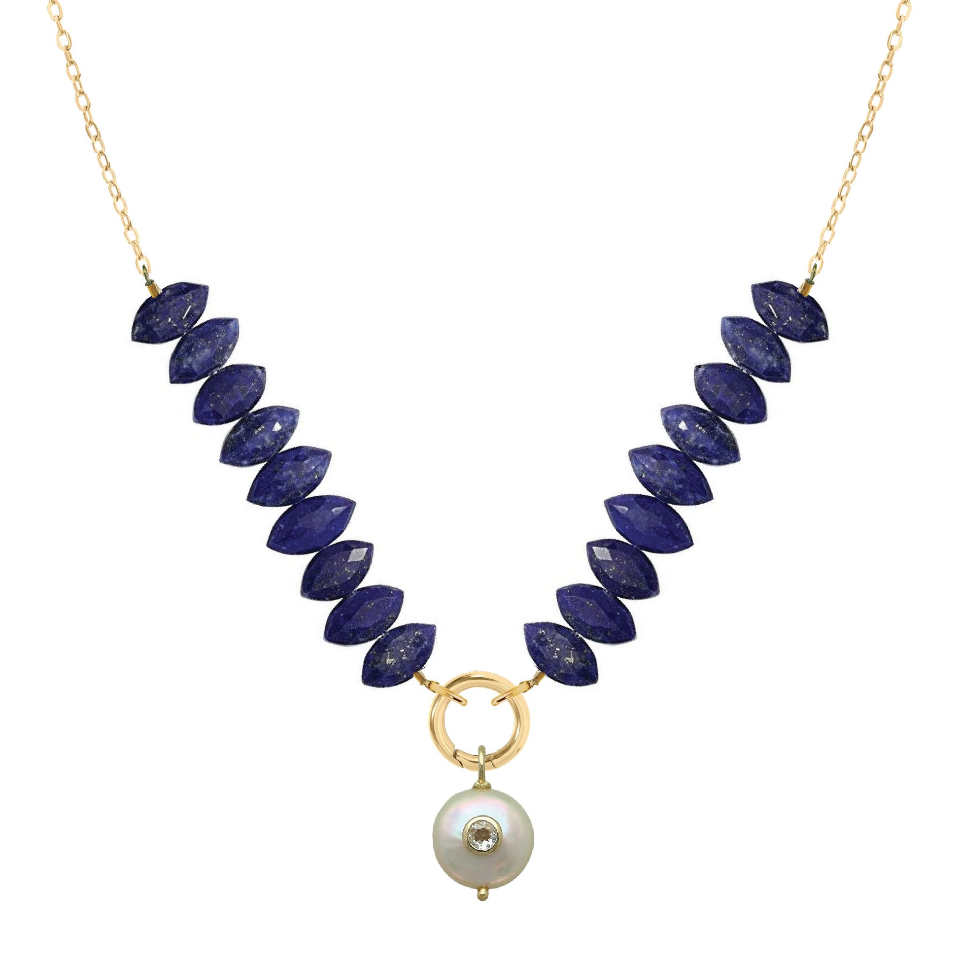 Vera Gemstone, Freshwater Pearl, White Topaz Necklace - 7 color options Necklace Robyn Canady Lapis 