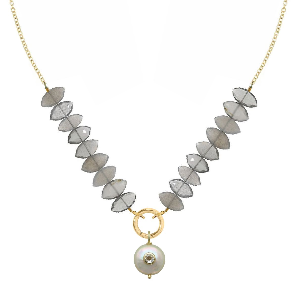 Gemstone, Freshwater Pearl, White Topaz Necklace - 7 color options Necklace Robyn Canady Gray Moonstone 