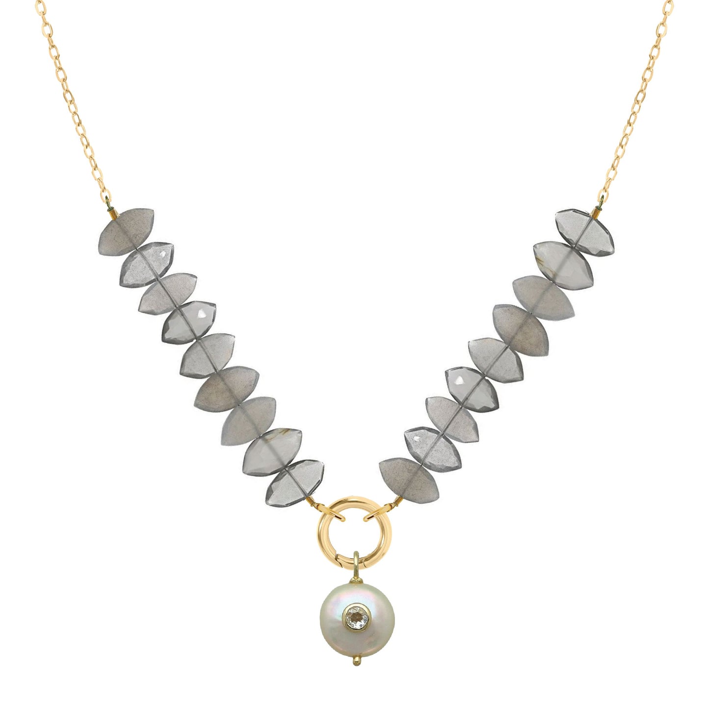 Vera Gemstone, Freshwater Pearl, White Topaz Necklace - 7 color options Necklace Robyn Canady Gray Moonstone 