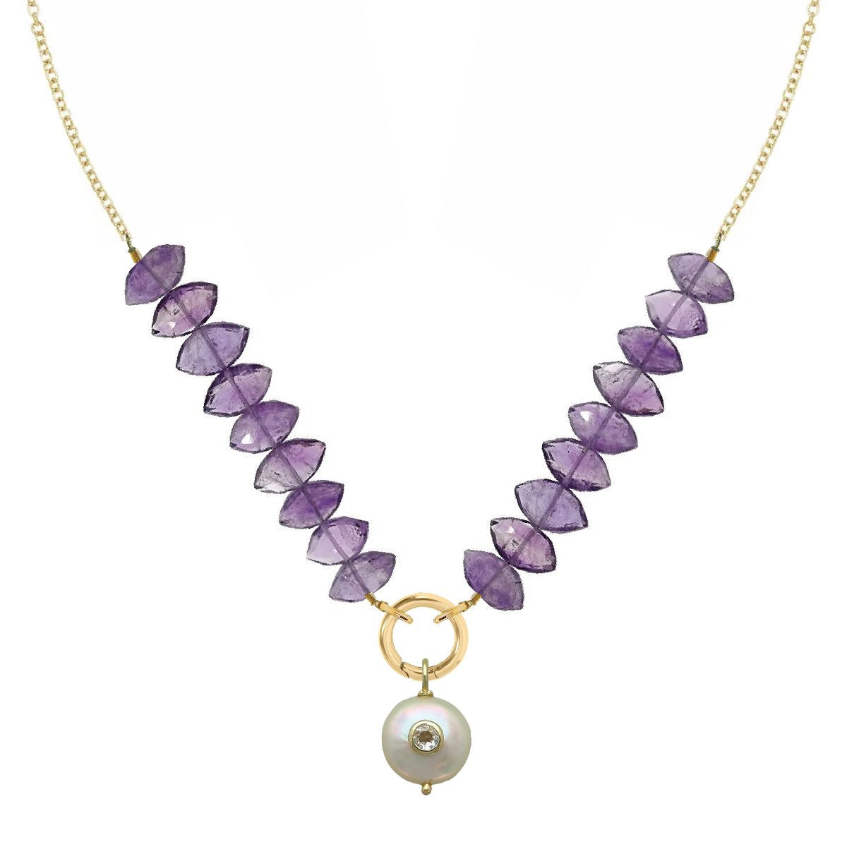 Gemstone, Freshwater Pearl, White Topaz Necklace - 7 color options Necklace Robyn Canady Amethyst 
