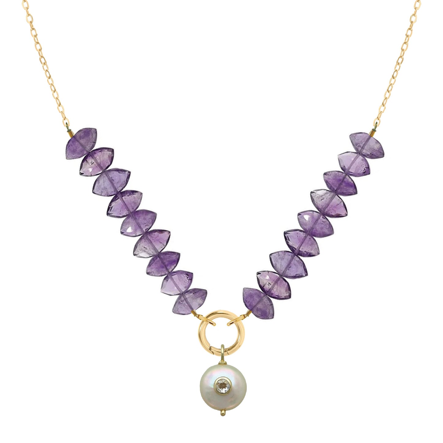 Vera Gemstone, Freshwater Pearl, White Topaz Necklace - 7 color options Necklace Robyn Canady Amethyst 