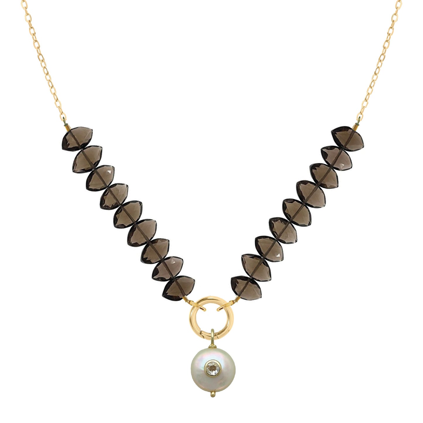 Vera Gemstone, Freshwater Pearl, White Topaz Necklace - 7 color options Necklace Robyn Canady Smoky Quartz 