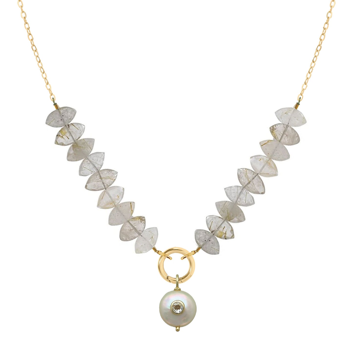 Vera Gemstone, Freshwater Pearl, White Topaz Necklace - 7 color options Necklace Robyn Canady Rutilated Quartz 