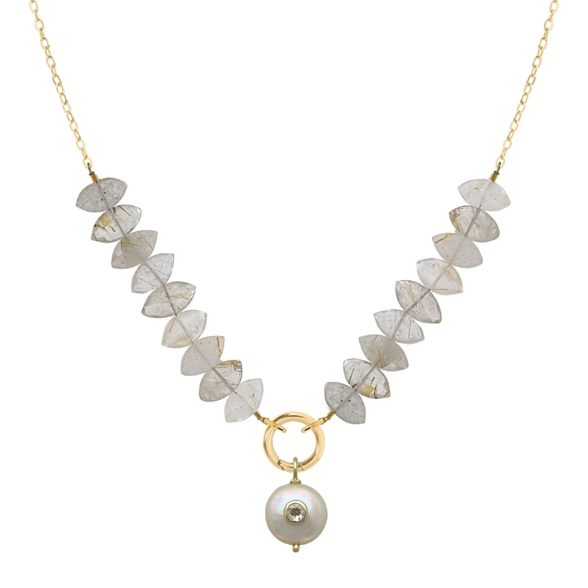 Vera Gemstone, Freshwater Pearl, White Topaz Necklace - 7 color options Necklace Robyn Canady Rutilated Quartz 