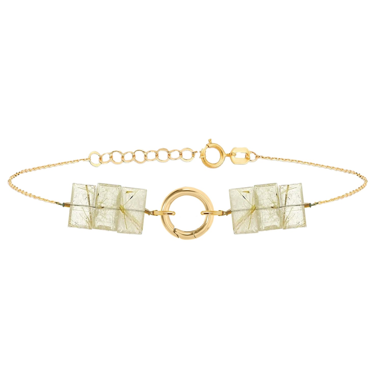 Gemmy Dainty Rectangle Gemstone Bracelet - 5 color options Bracelets Robyn Canady Gold Rutilated Quartz 