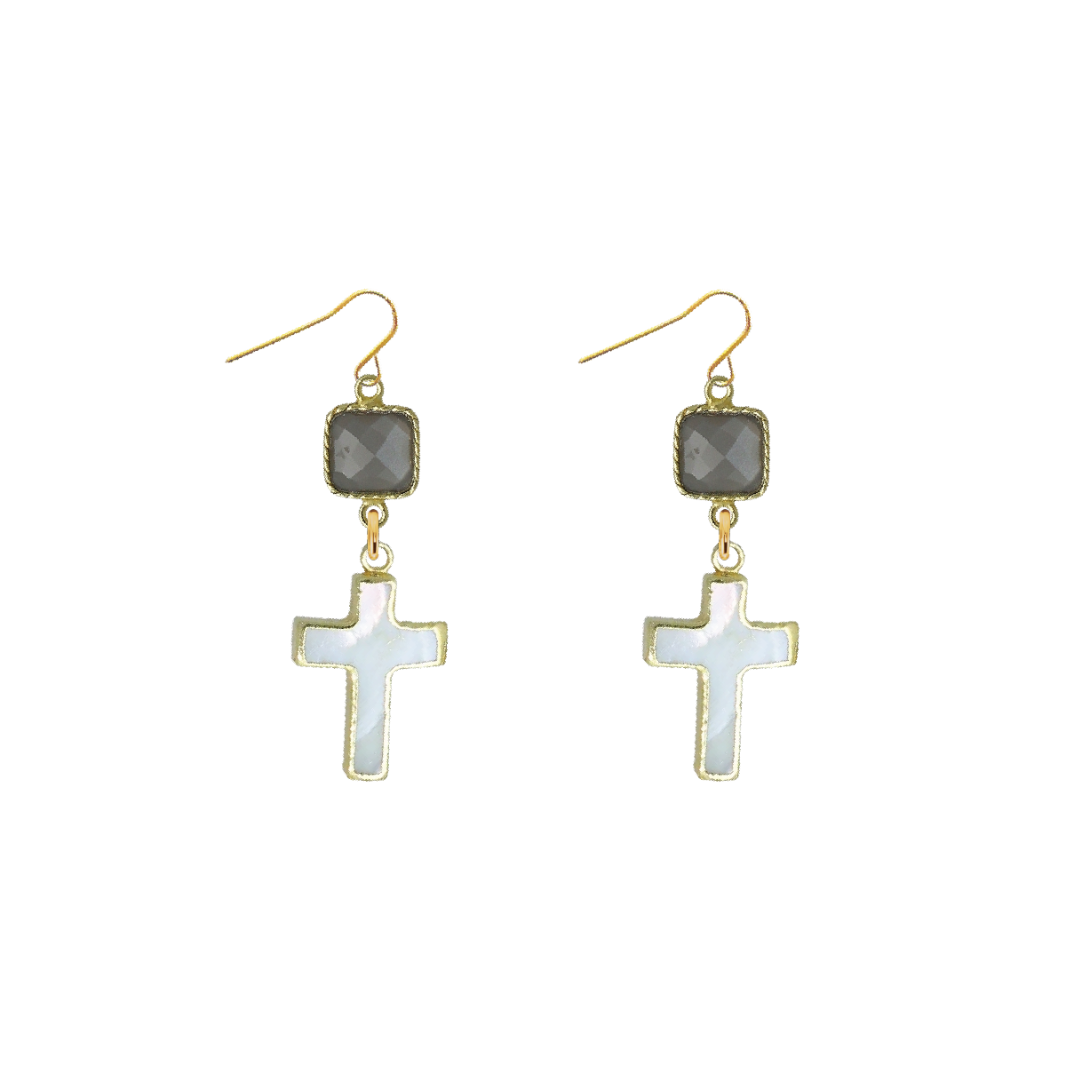 Gemstone and Mother of Pearl Cross Earrings - 4 color options