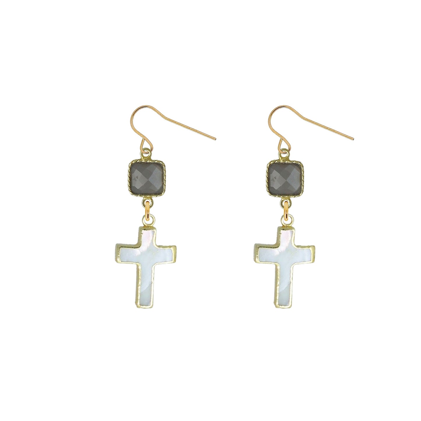 Gemstone and Mother of Pearl Cross Earrings - 4 color options Robyn Canady Gray Moonstone 