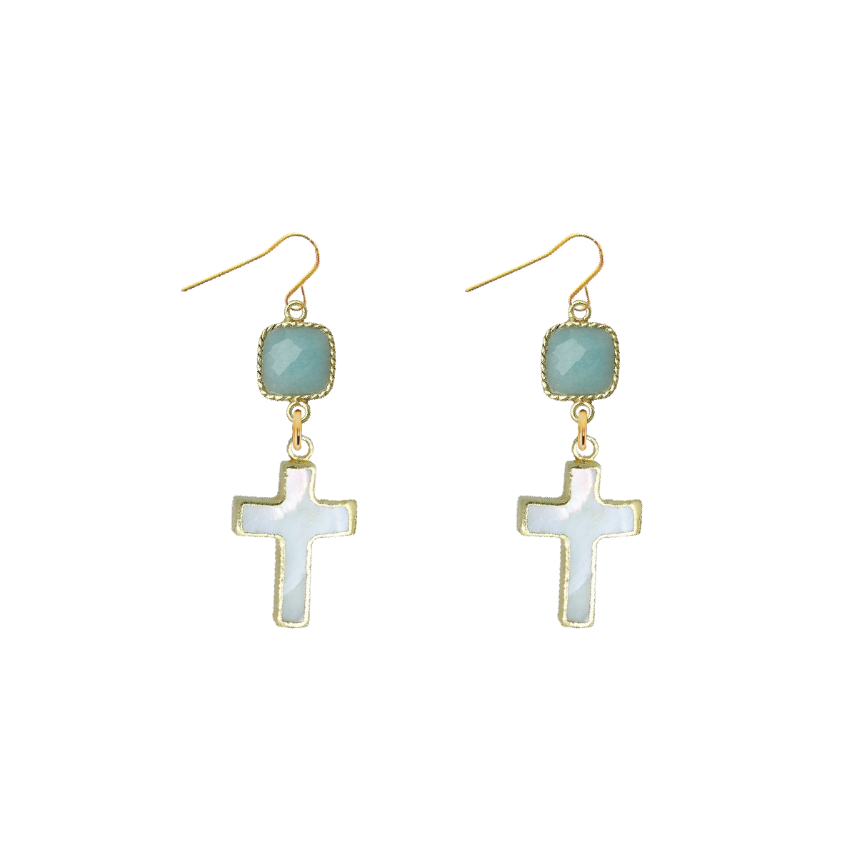 Gemstone and Mother of Pearl Cross Earrings - 4 color options