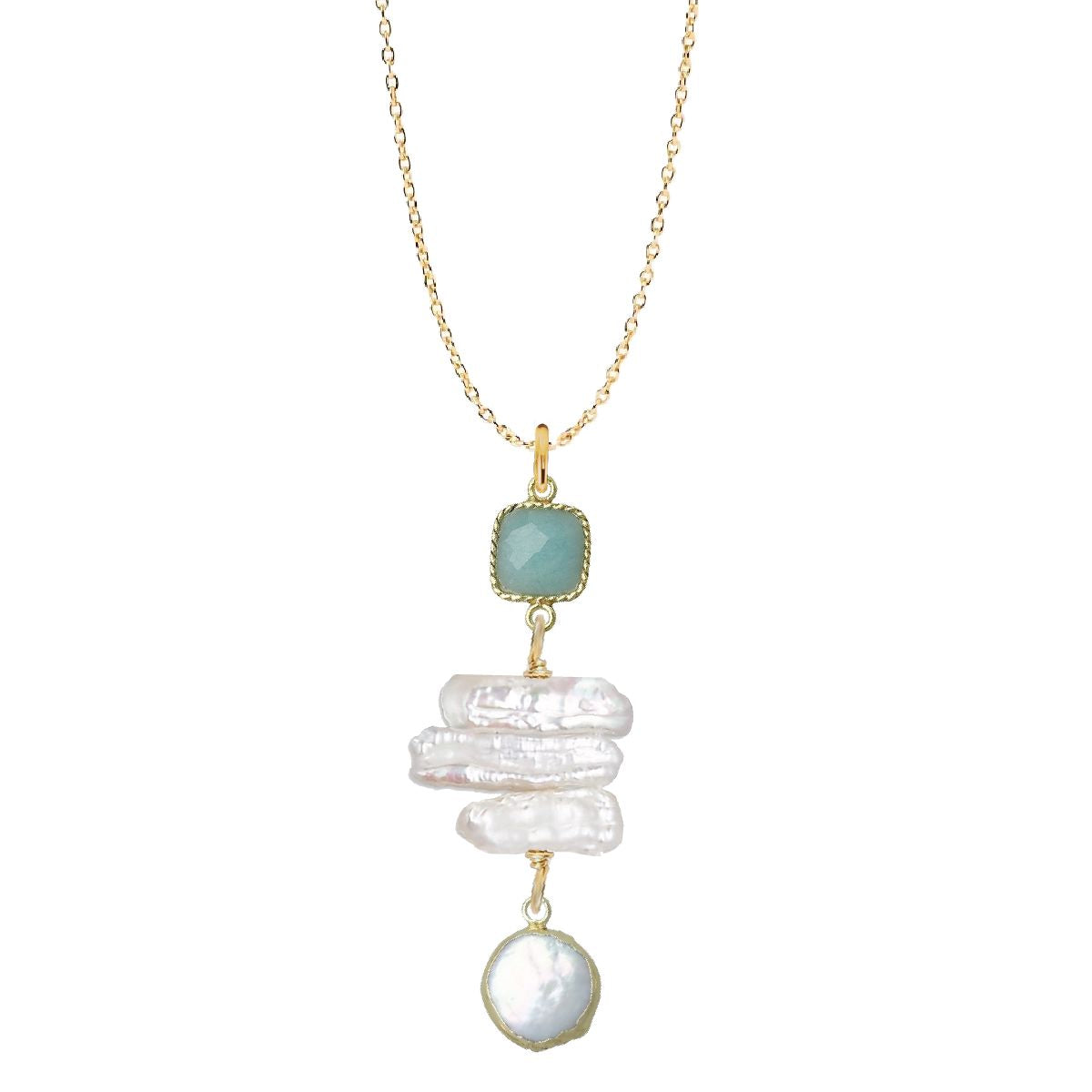Gemstone and Stick Pearl Drop Necklace - 4 color options Robyn Canady Aquamarine 