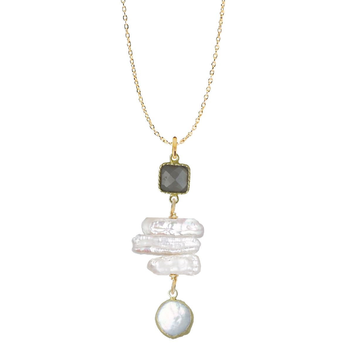 Gemstone and Stick Pearl Drop Necklace - 4 color options Robyn Canady Gray Moonstone 