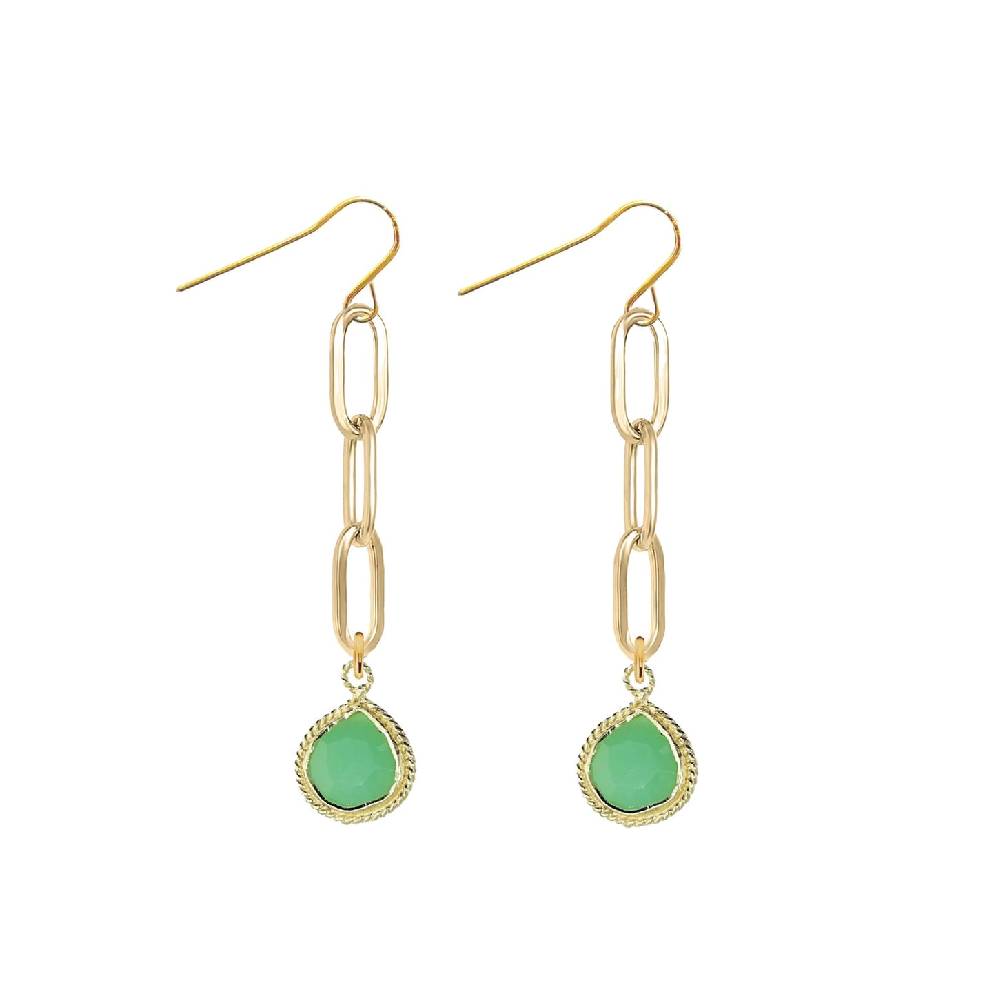 Paperclip Drop Earrings with Teardrop - 9 color options Robyn Canady Chrysoprase 