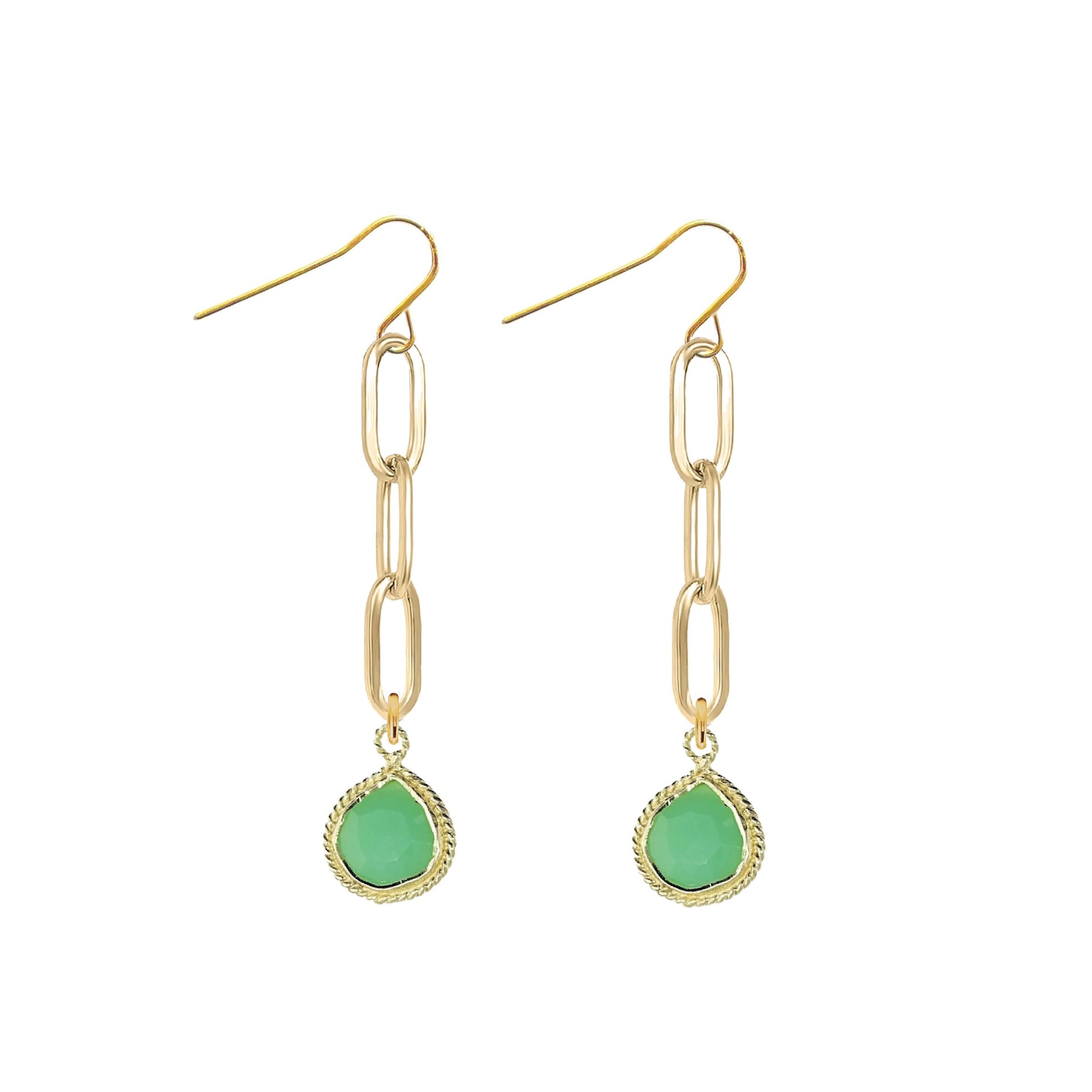 Paperclip Drop Earrings with Teardrop - 9 color options Robyn Canady Chrysoprase 