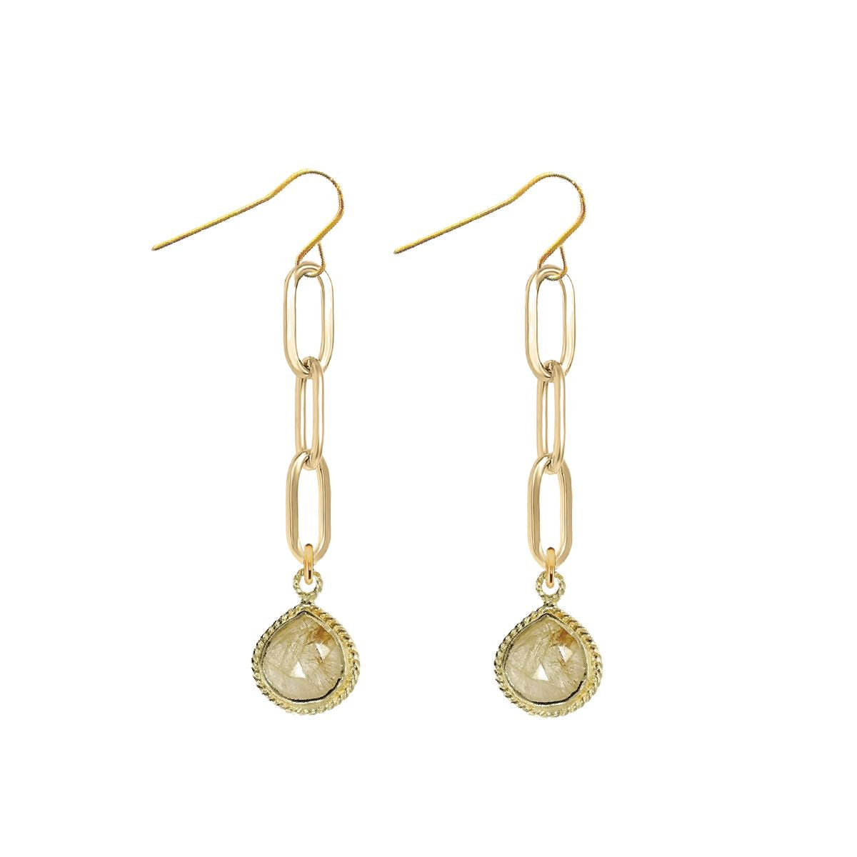 Paperclip Drop Earrings with Teardrop - 9 color options Robyn Canady Rutilated Quartz 