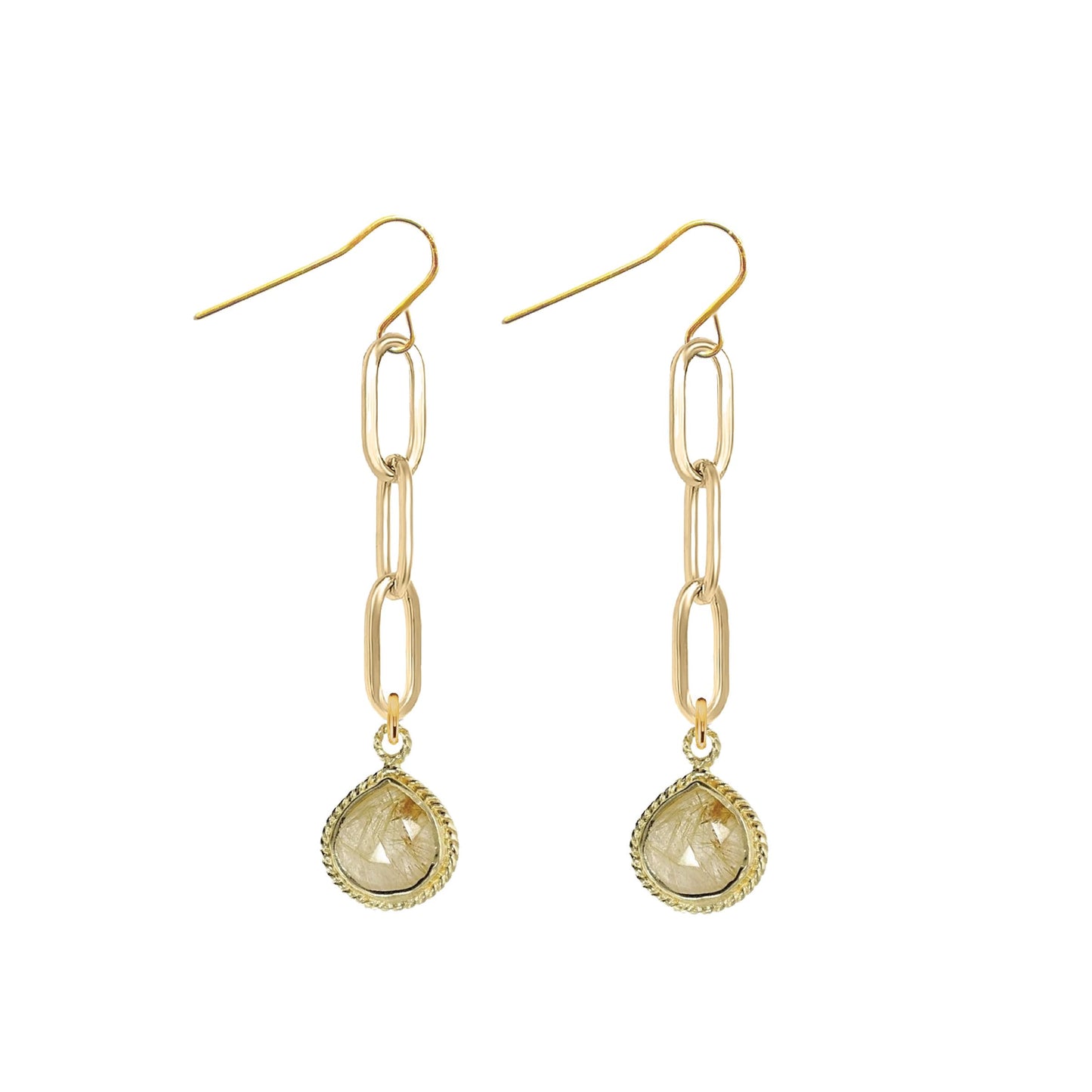 Paperclip Drop Earrings with Teardrop - 9 color options Robyn Canady Rutilated Quartz 