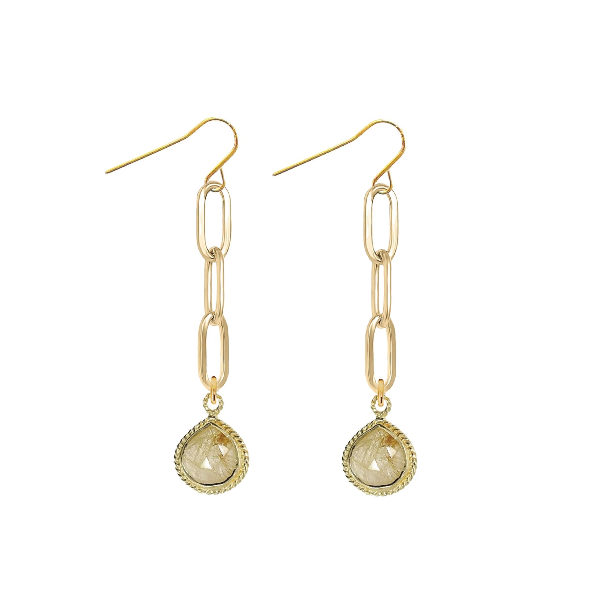 Paperclip Drop Earrings with Teardrop - 9 color options Robyn Canady Rutilated Quartz 
