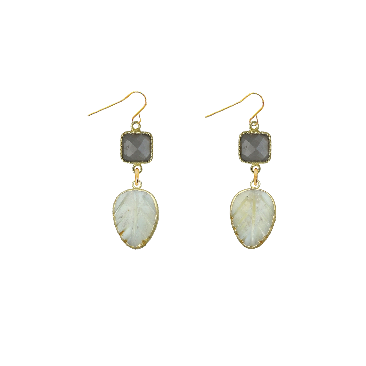 Gemstone and Mother of Pearl Leaf Earrings - 4 color options