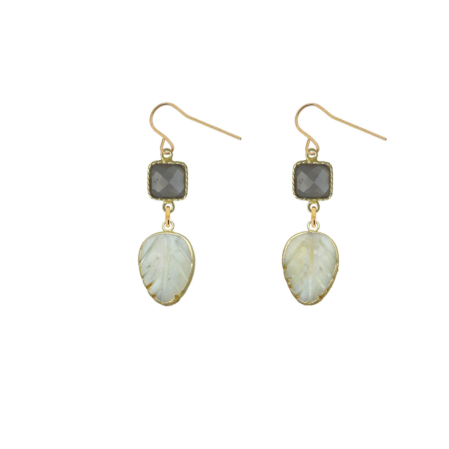 Gemstone and Mother of Pearl Leaf Earrings - 4 color options Robyn Canady Gray Moonstone 