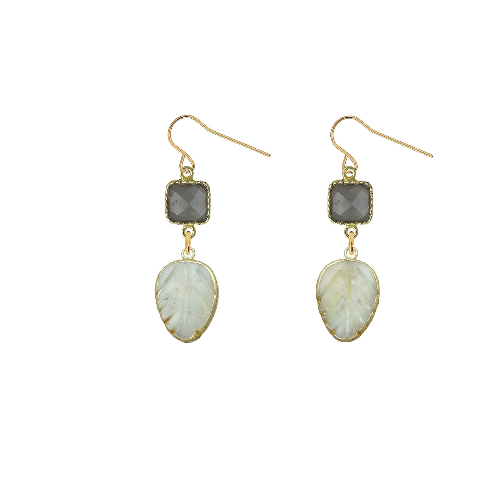 Gemstone and Mother of Pearl Leaf Earrings - 4 color options Robyn Canady Gray Moonstone 