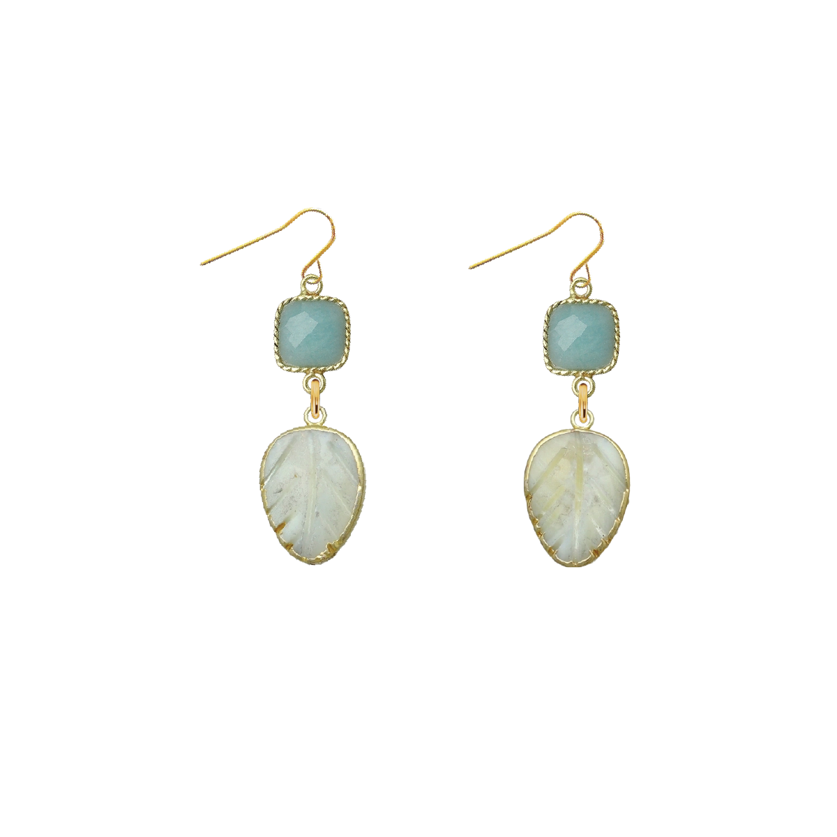 Gemstone and Mother of Pearl Leaf Earrings - 4 color options