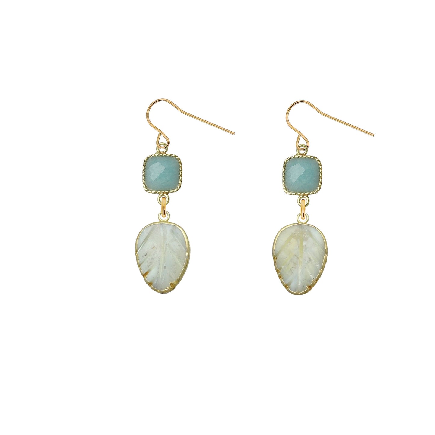 Gemstone and Mother of Pearl Leaf Earrings - 4 color options Robyn Canady Aquamarine 