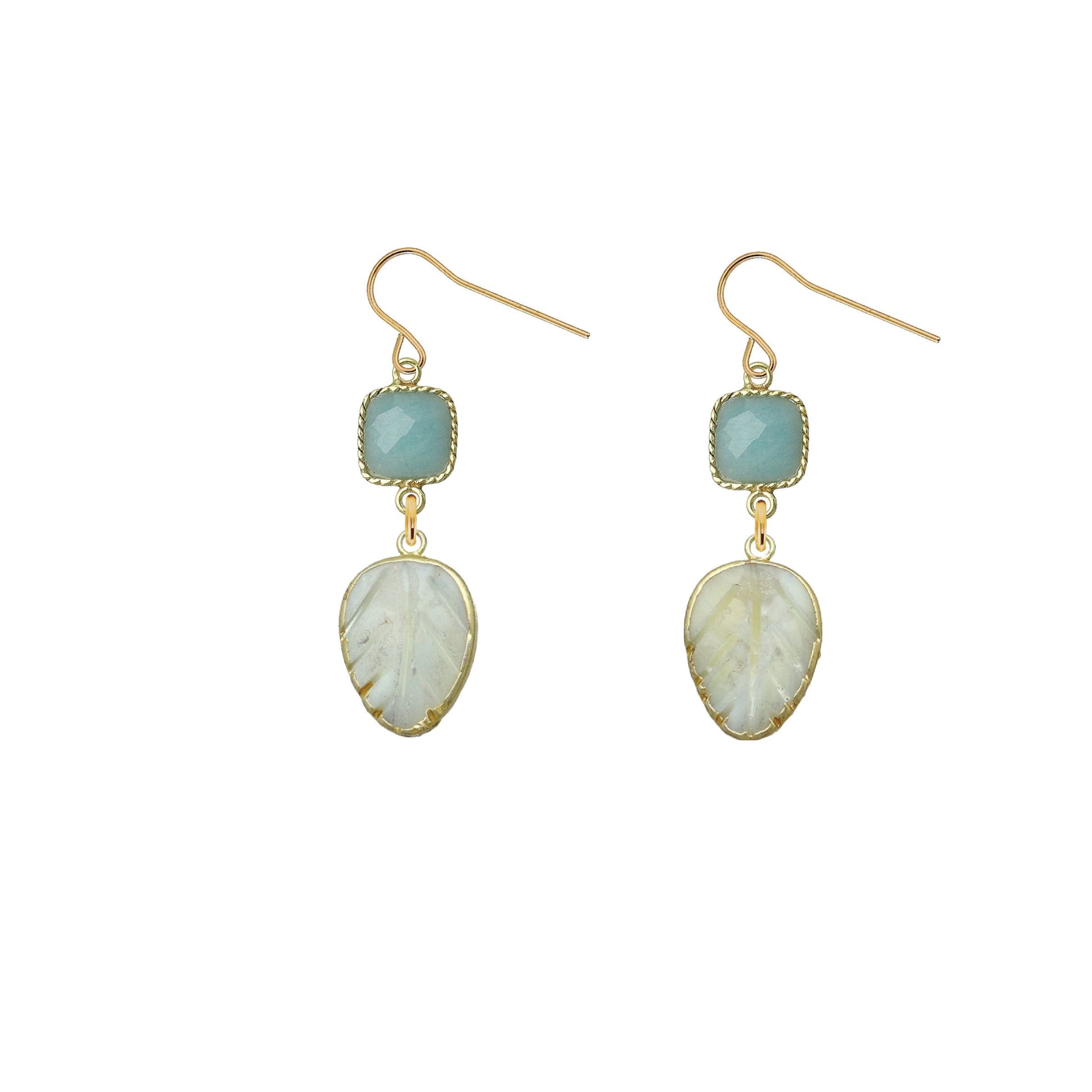 Gemstone and Mother of Pearl Leaf Earrings - 4 color options Robyn Canady Aquamarine 