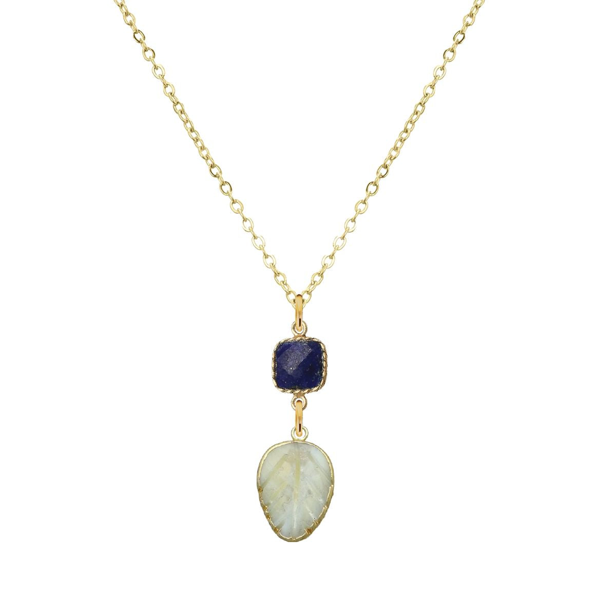 Gemstone and Mother of Pearl Leaf Necklace - 4 color options Robyn Canady 18K Stainless Steel Lapis 