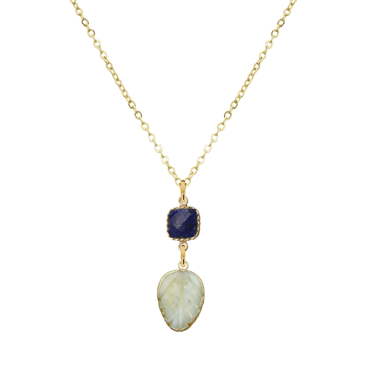 Gemstone and Mother of Pearl Leaf Necklace - 4 color options